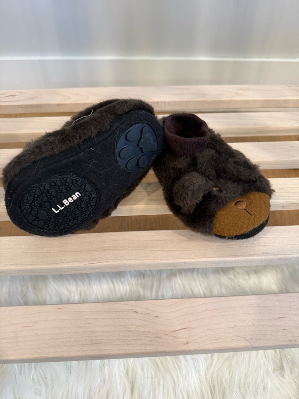 L.L. Bean Dark Brown Toddler Bear Slipper Socks Toddler 7/8